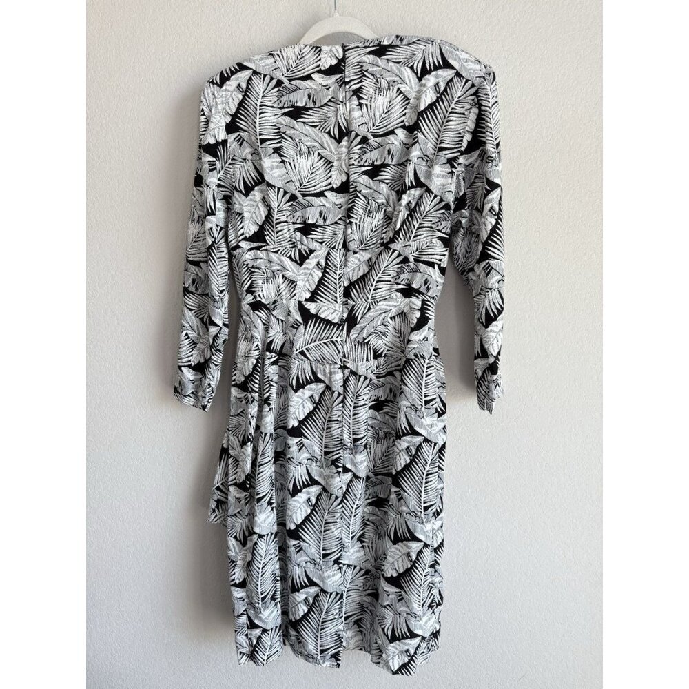 Vintage 1980s APRIL‎ RAIN Dress White Black Palm Print Dolman Long Sleeve 13-14 - Picture 9 of 13